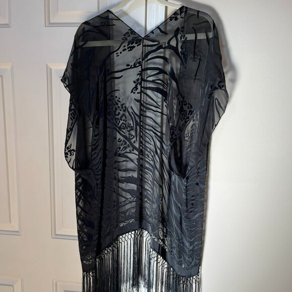 Black Velvet Burnout Kimono Wrap, One Size - Picture 12 of 12